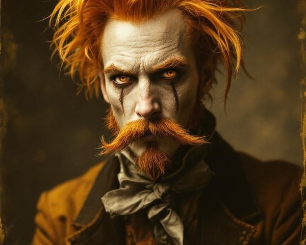 Portrait of a man with vivid orange hair and makeup