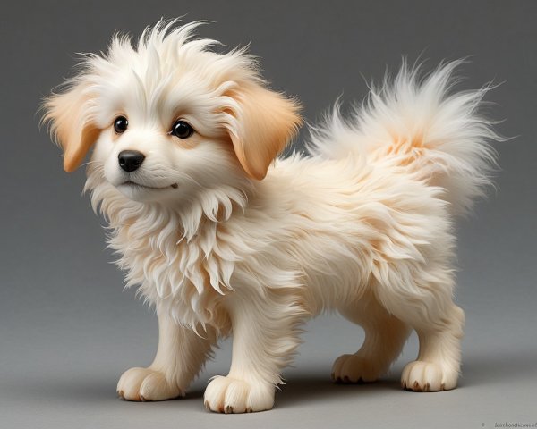 Fluffy White Puppy with Playful Expression and Charm