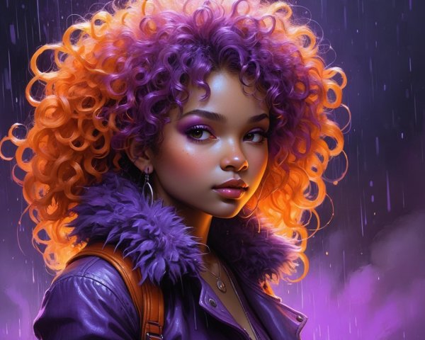 Young Woman with Vibrant Hair in Moody Setting
