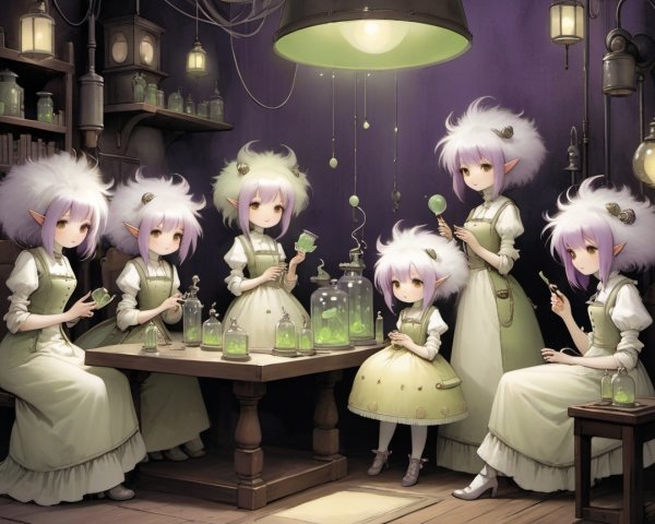 Fairies Mixing Potions in a Whimsical Laboratory
