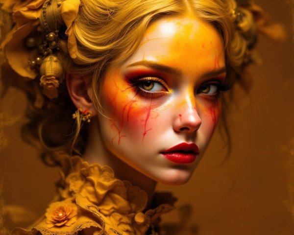 Portrait of a Young Woman with Golden Hair and Flowers