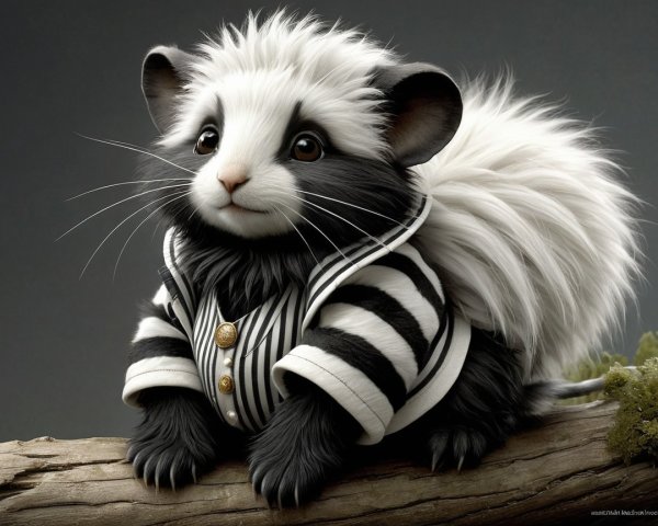 Whimsical Creature on Log with Stylish Jacket