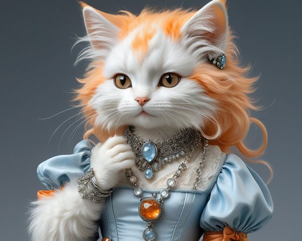 Lavish Cat in Blue Gown with Sparkling Jewelry