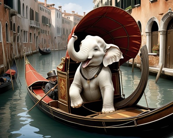 Elephant in Gondola on Venetian Canal Scene