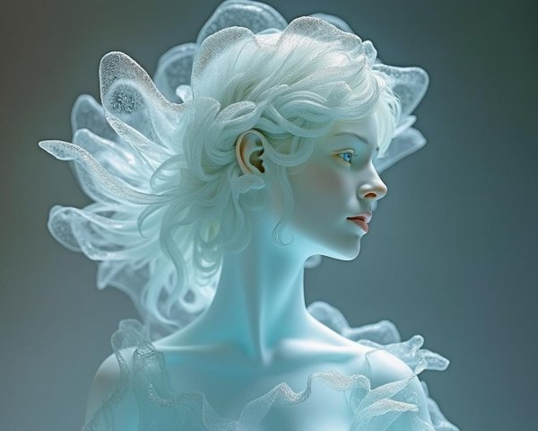 Ethereal Figure with Flowing Hair and Floral Embellishments