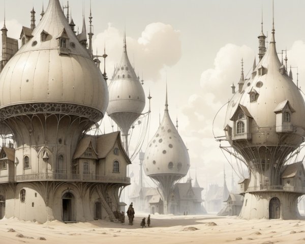 Surreal Landscape with Mushroom-Shaped Structures