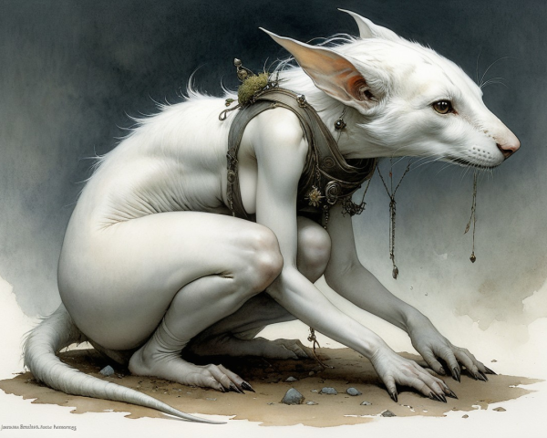 Surreal creature with white fur and elongated ears