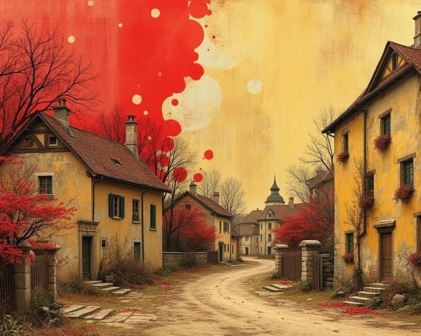 Charming Village Street with Autumn Foliage and Houses