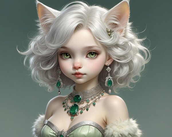 Whimsical Character with Human-Feline Traits and Gown