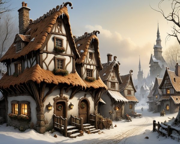 Picturesque Winter Village with Charming House Details