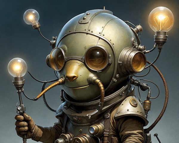 Whimsical Bear in Vintage Deep-Sea Diver Suit Design