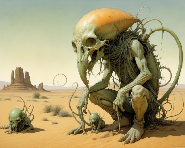 Surreal Desert Landscape with Alien Creatures