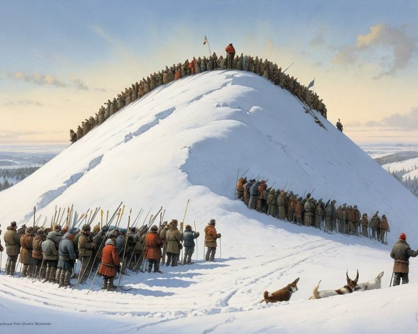Soldiers in Winter Attire on Snowy Hilltop Scene