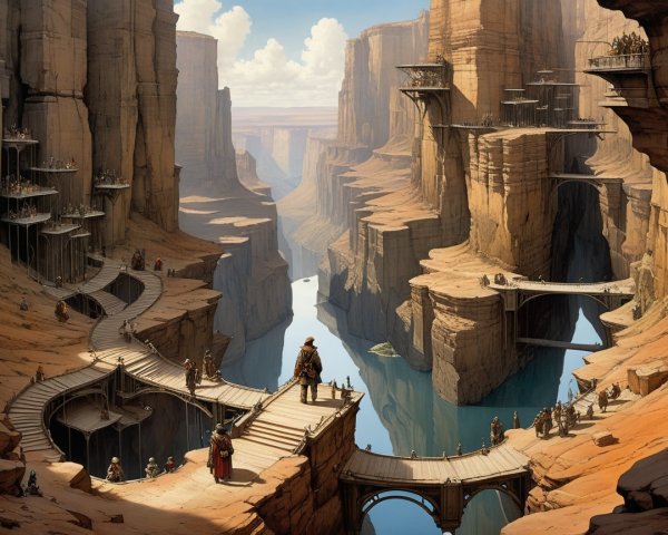 Canyon Landscape with Cliffs and Winding River