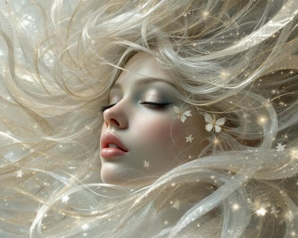 Ethereal Portrait of a Serene Woman with Butterflies
