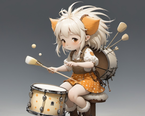 Stylized Character with Animal Ears Playing Drums
