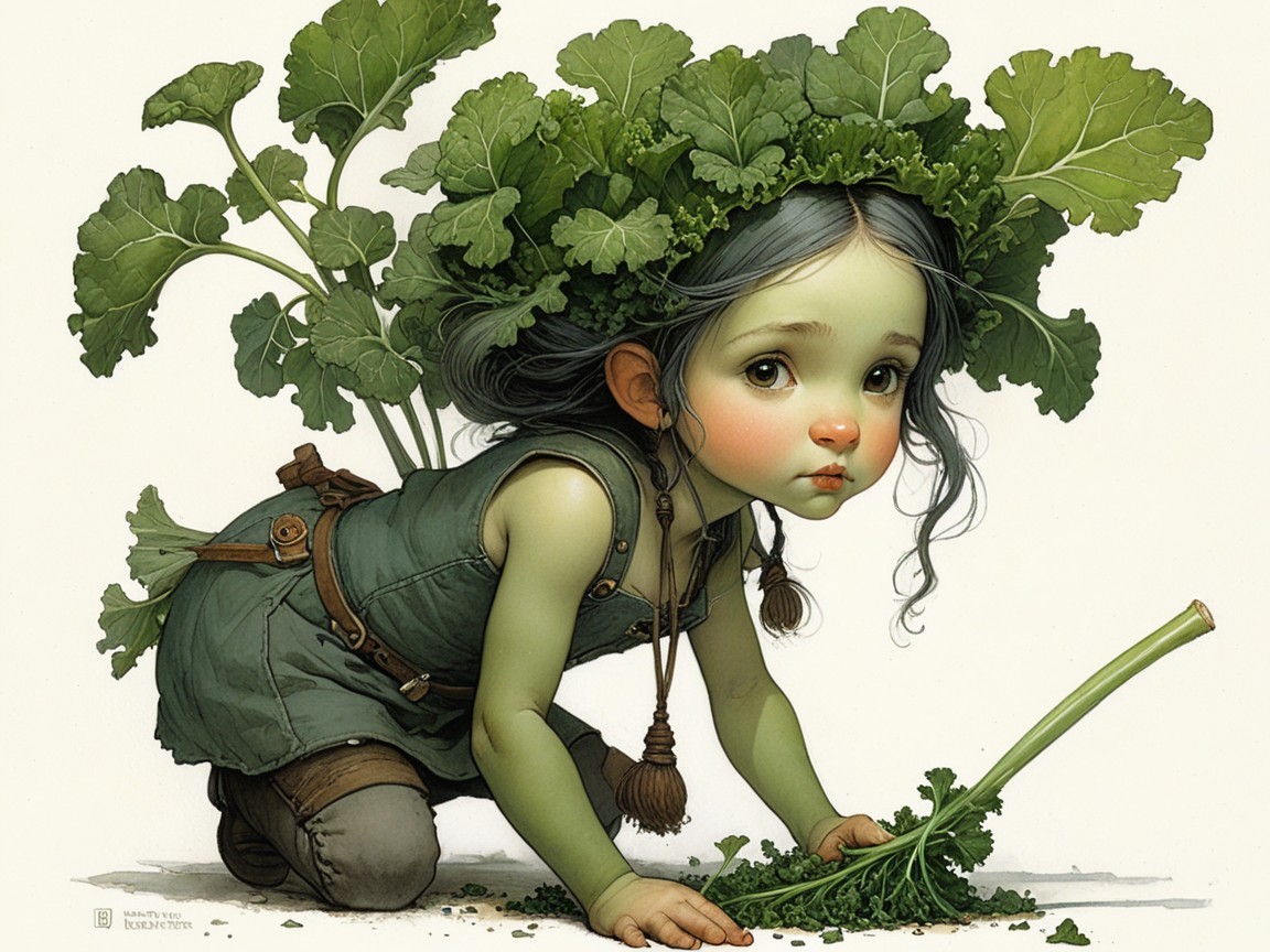 Whimsical Illustration of a Girl with Plant Elements