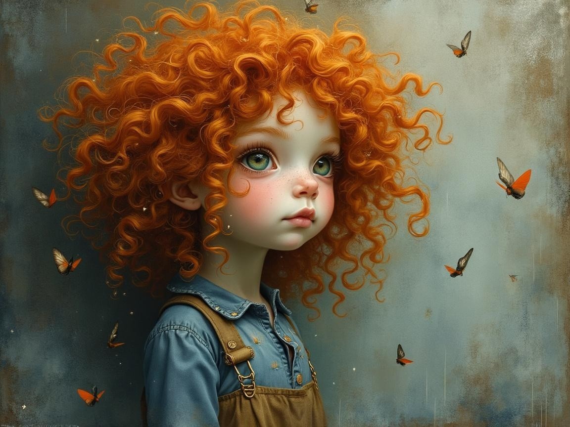 Whimsical Illustration of a Girl with Butterflies