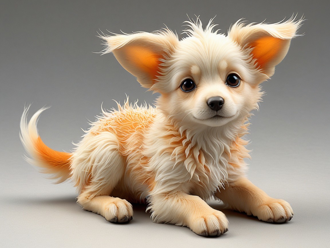 Fluffy Cream and Orange Puppy with Playful Expression