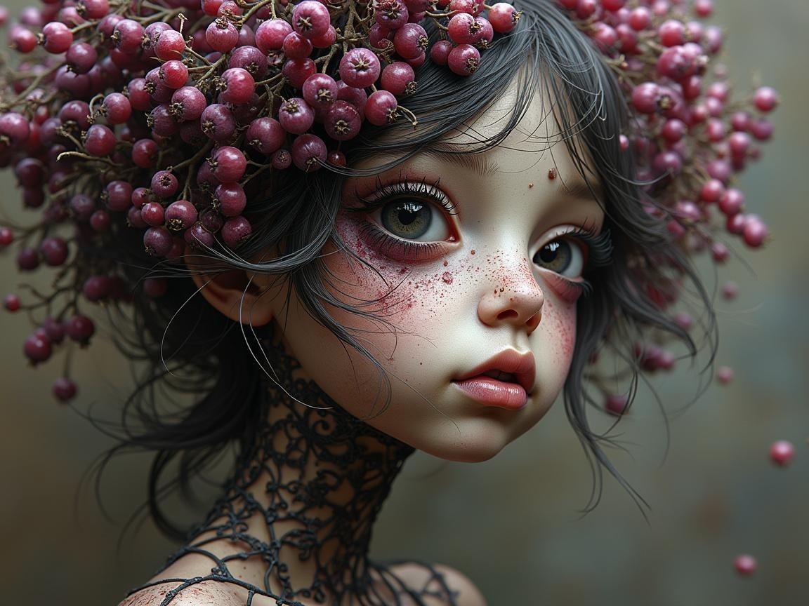 Whimsical Character with Berry Crown and Lace Collar