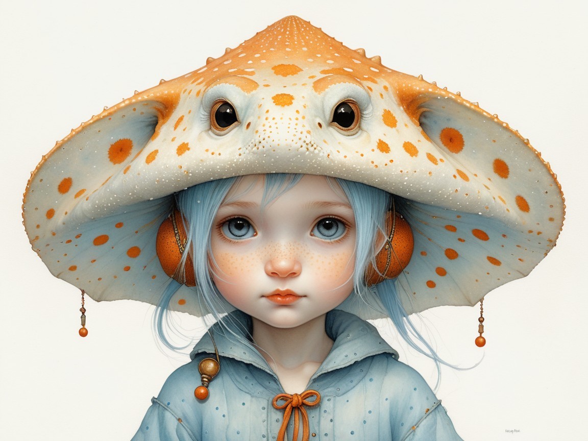 Whimsical Illustration of a Girl in a Frog Hat