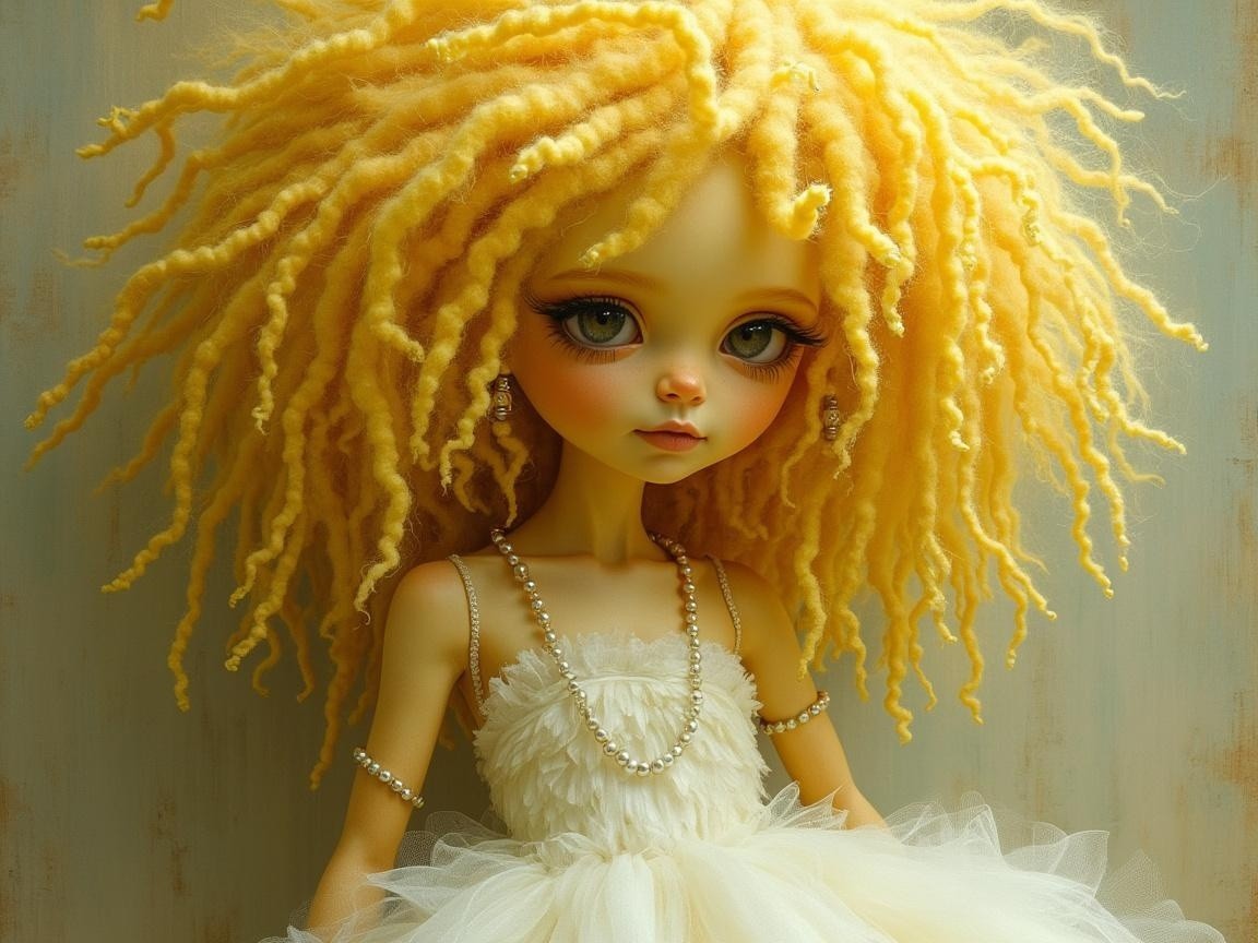 Vibrant Doll with Curly Hair and Elegant Dress