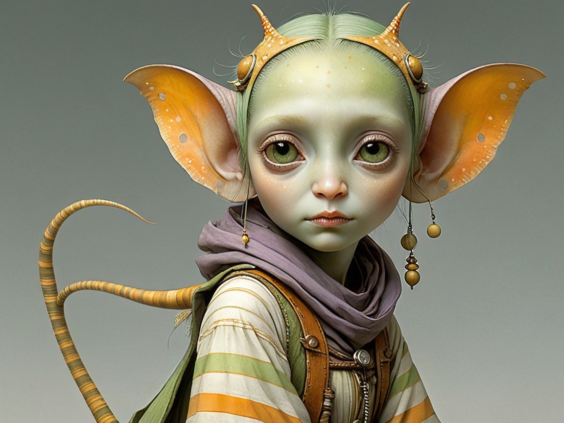 Whimsical Fantasy Creature with Unique Features and Attire