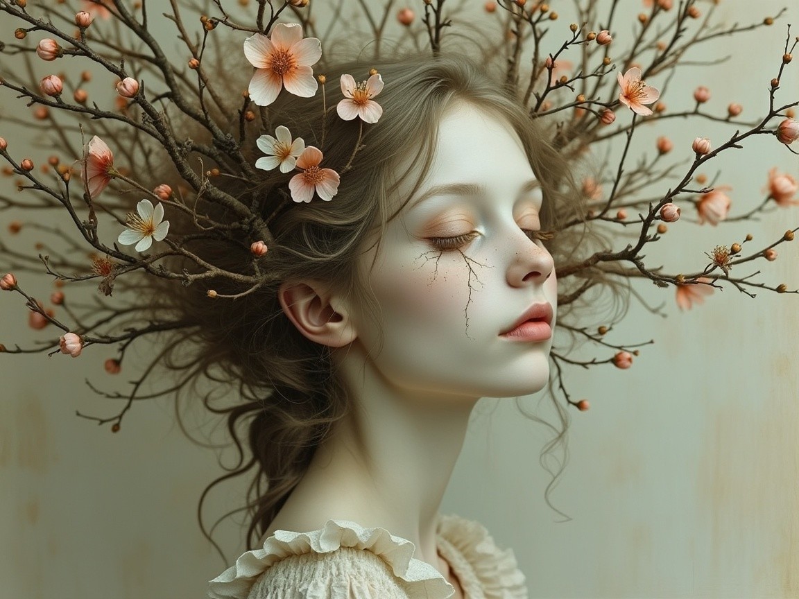 Serene Portrait of a Young Woman with Floral Crown