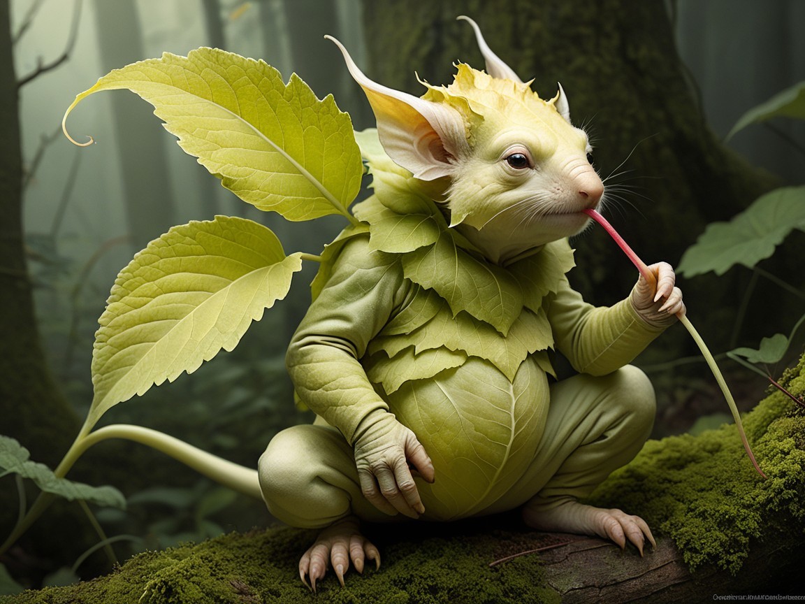 Whimsical creature in a lush forest setting