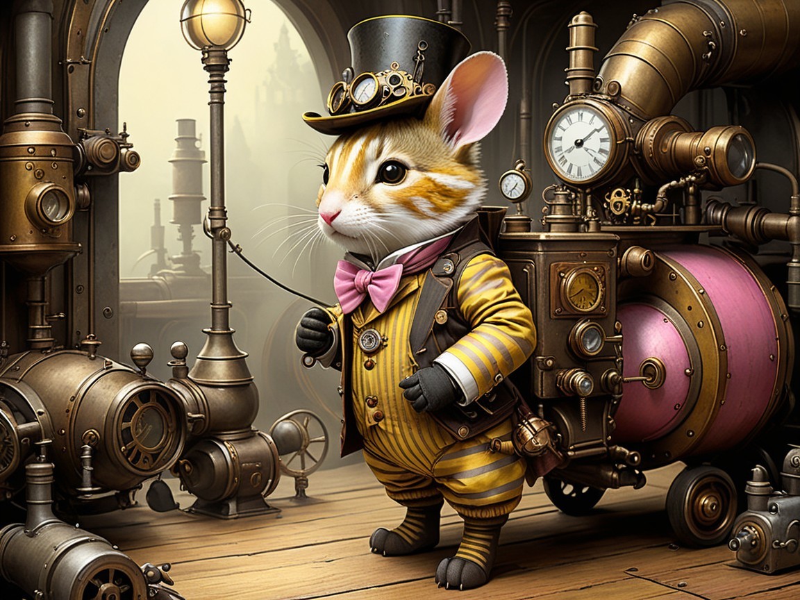 Steampunk Mouse in Vintage Setting with Unique Attire