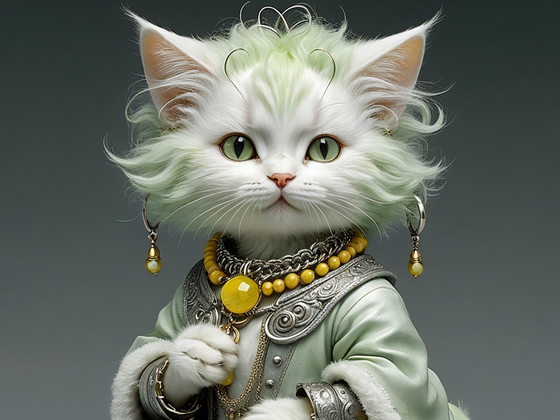 Whimsical Feline Figure with Elegant Accessories