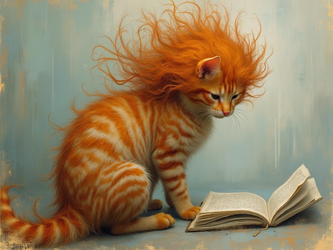 Whimsical Orange Tabby Cat Beside Open Book
