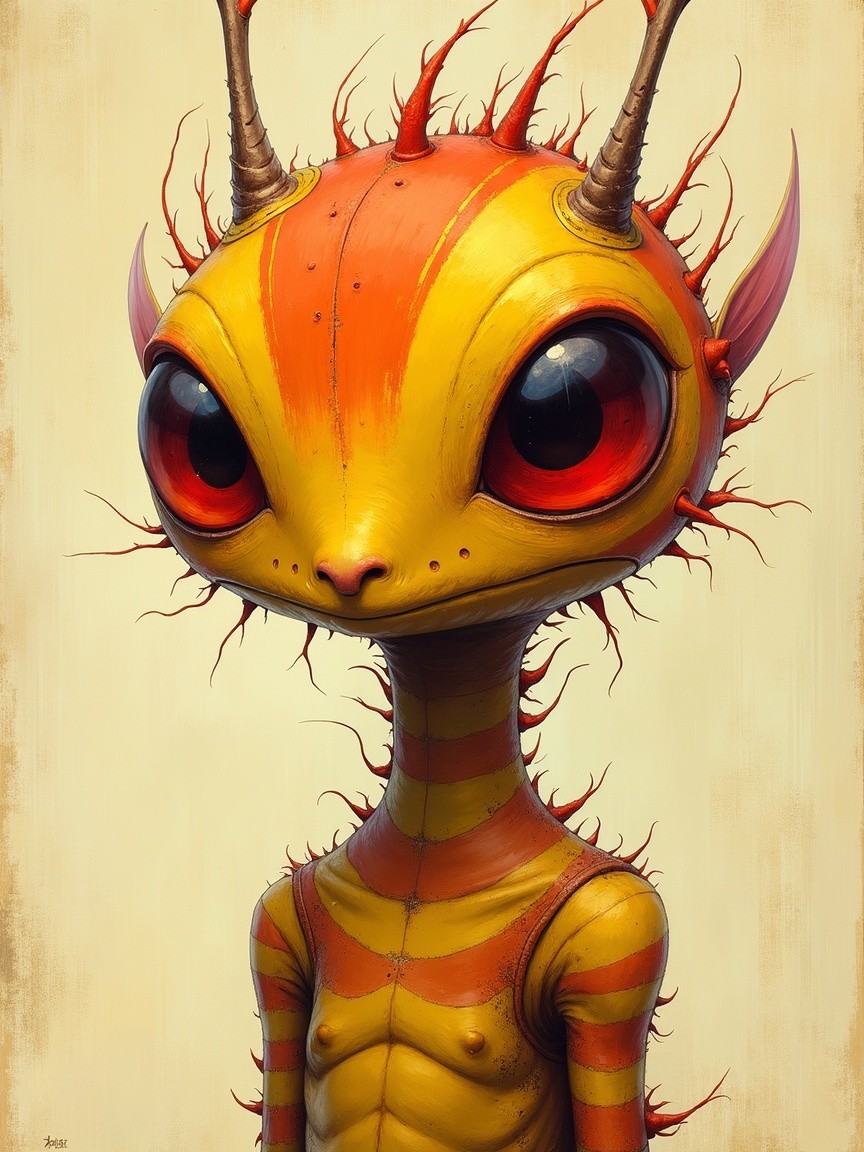 Whimsical alien creature with vibrant colors and features