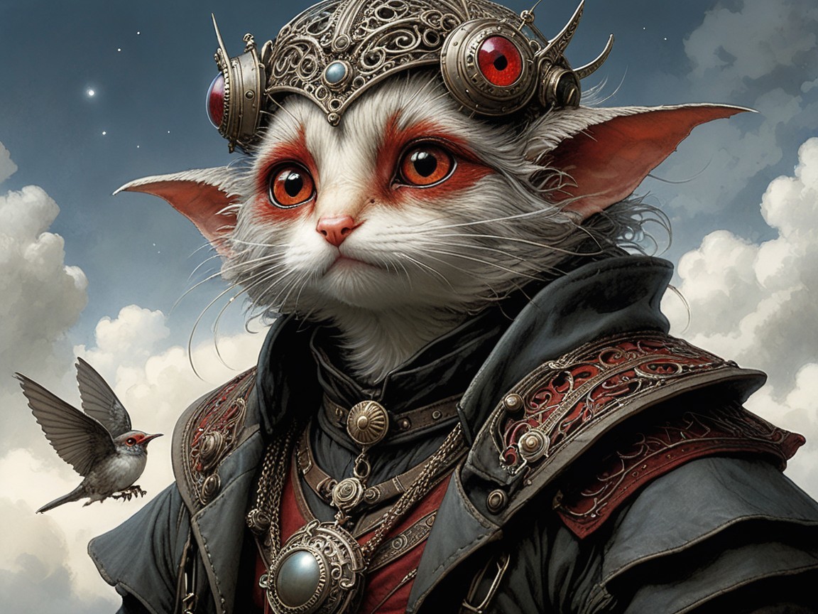 Regal Anthropomorphic Cat Character with Crown and Cloak