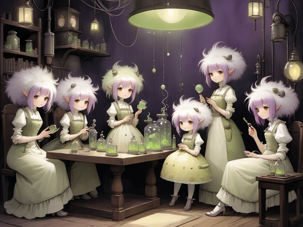 Fairies Mixing Potions in a Whimsical Laboratory