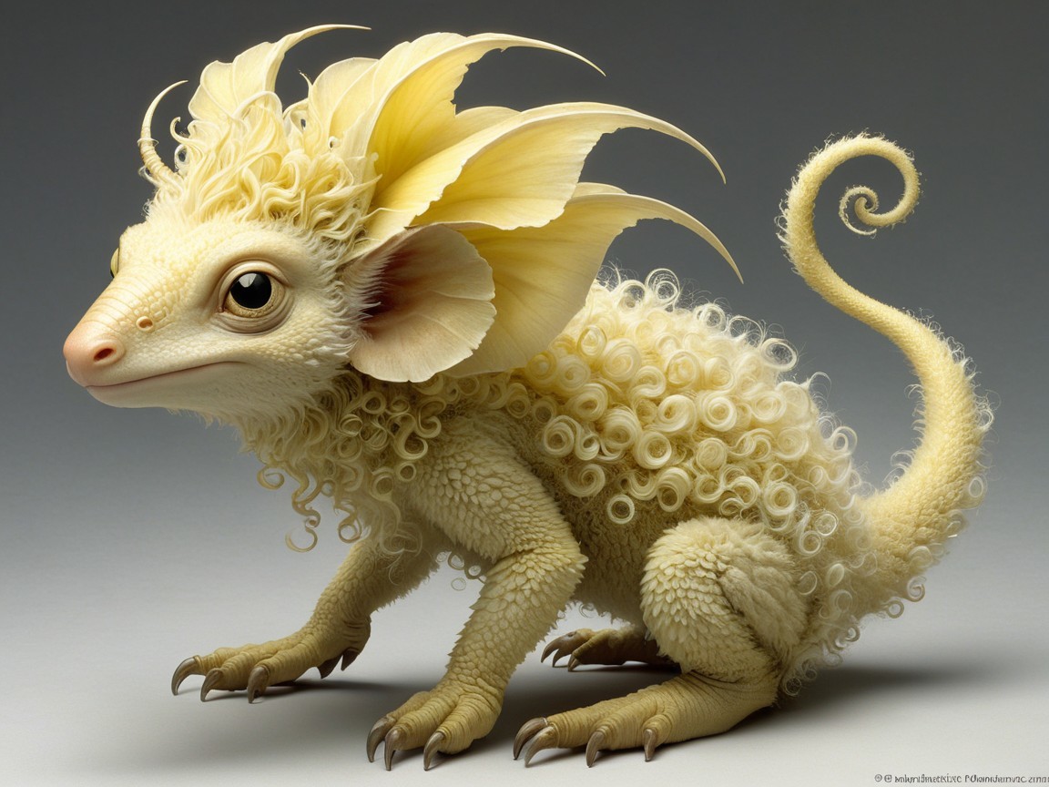 Fantastical Creature with Cream Body and Flower Mane