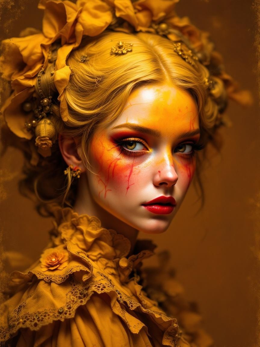 Portrait of a Young Woman with Golden Hair and Flowers