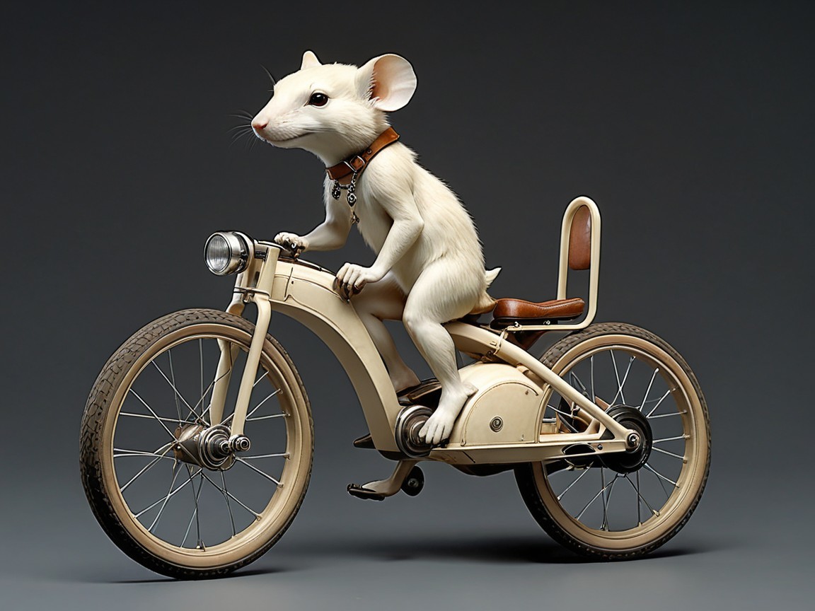Cartoon Mouse Riding Vintage Bicycle in Whimsical Scene