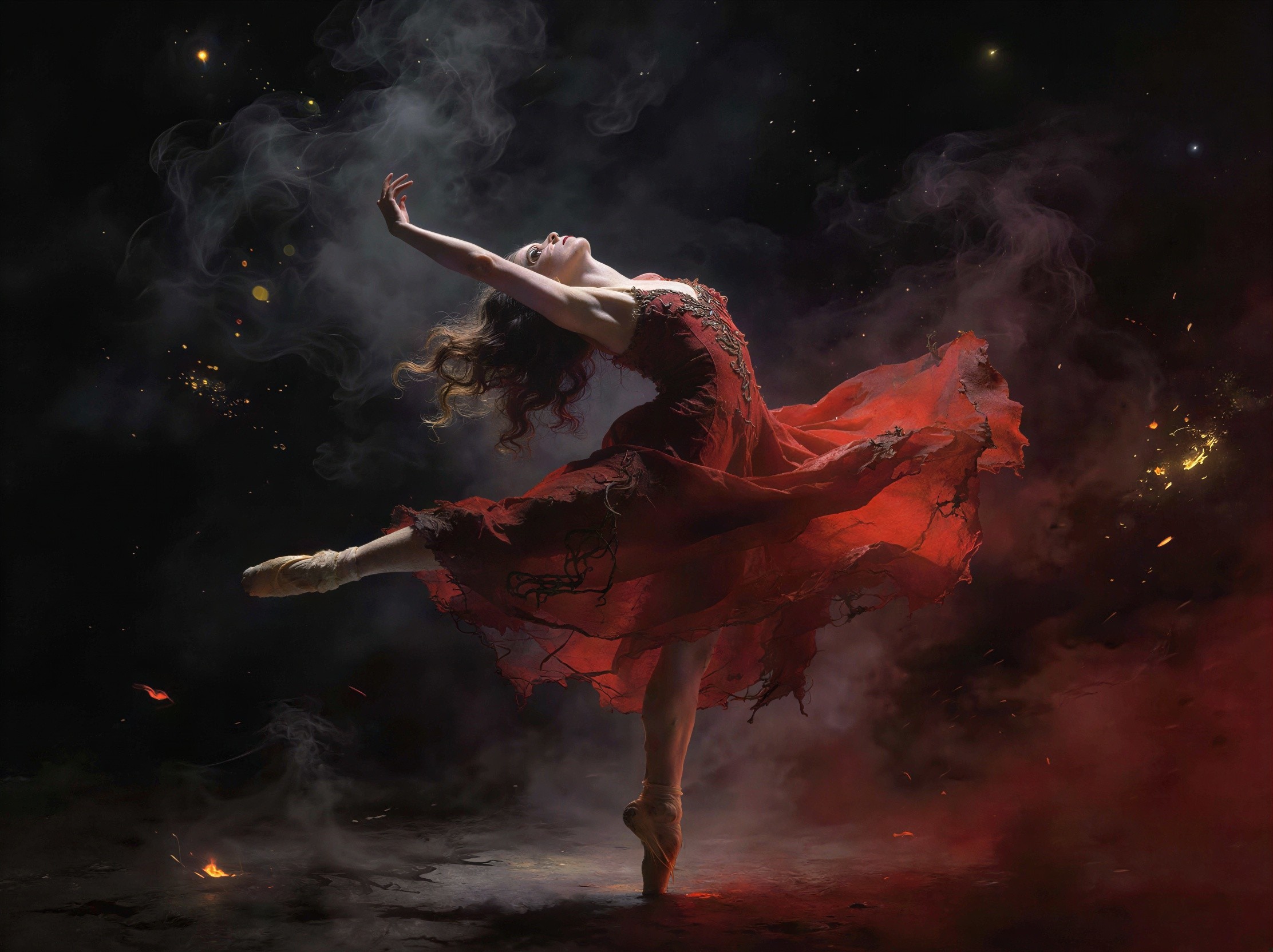 Female ballet dancer in grand écart pose on pointe