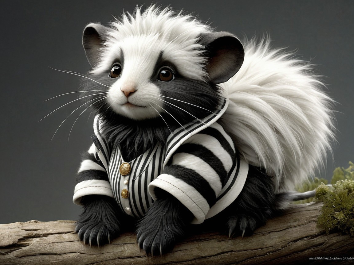Whimsical Creature on Log with Stylish Jacket