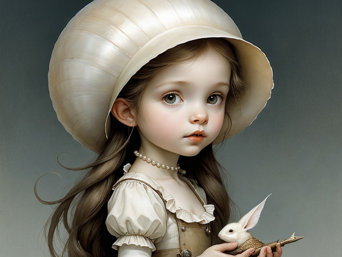 Young girl with whimsical creature and vintage attire