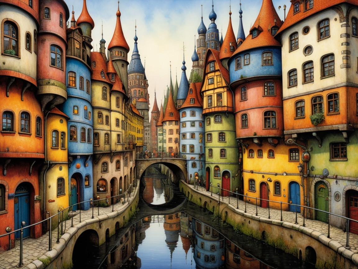 Vibrant Storybook Cityscape with Colorful Buildings