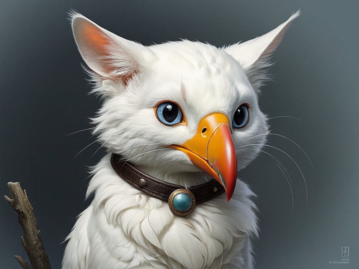 Whimsical Creature with Bird and Fluffy Animal Features