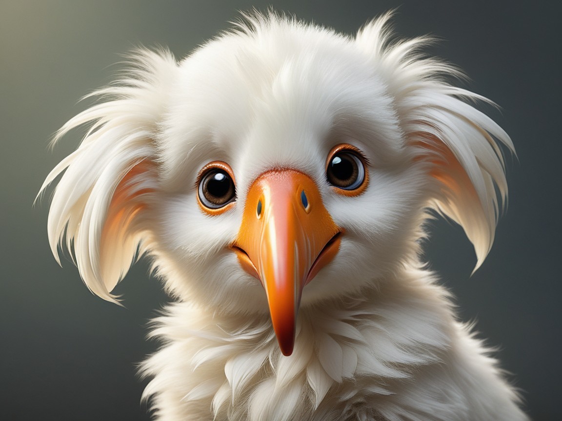 Whimsical Creature with Fluffy Feathers and Big Eyes