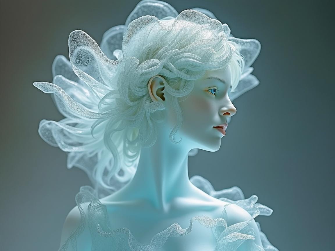 Ethereal Figure with Flowing Hair and Floral Embellishments