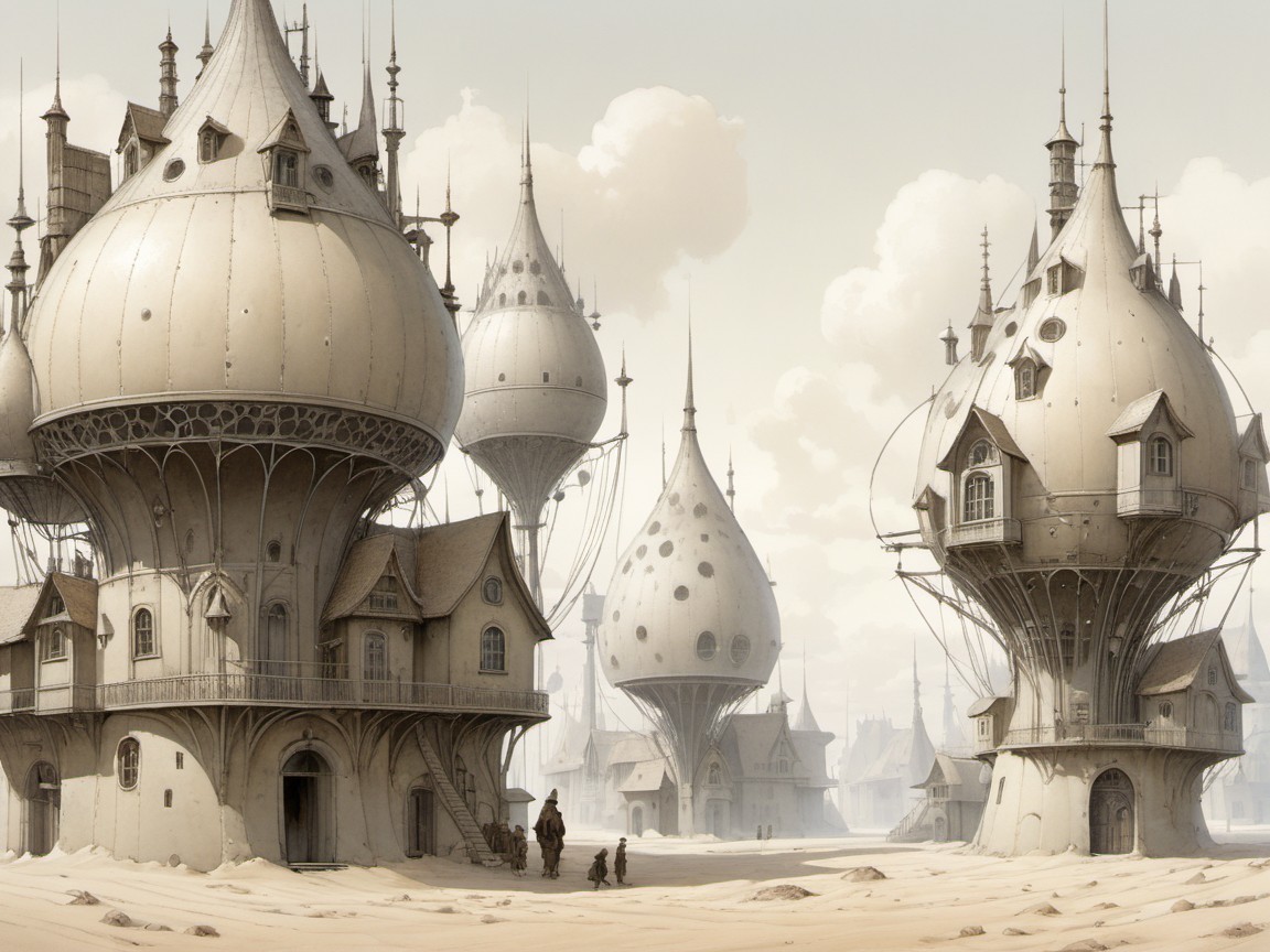 Surreal Landscape with Mushroom-Shaped Structures