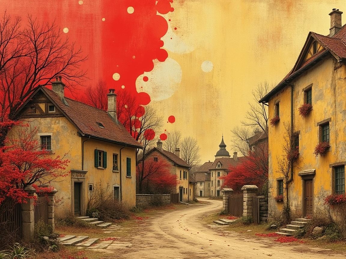 Charming Village Street with Autumn Foliage and Houses