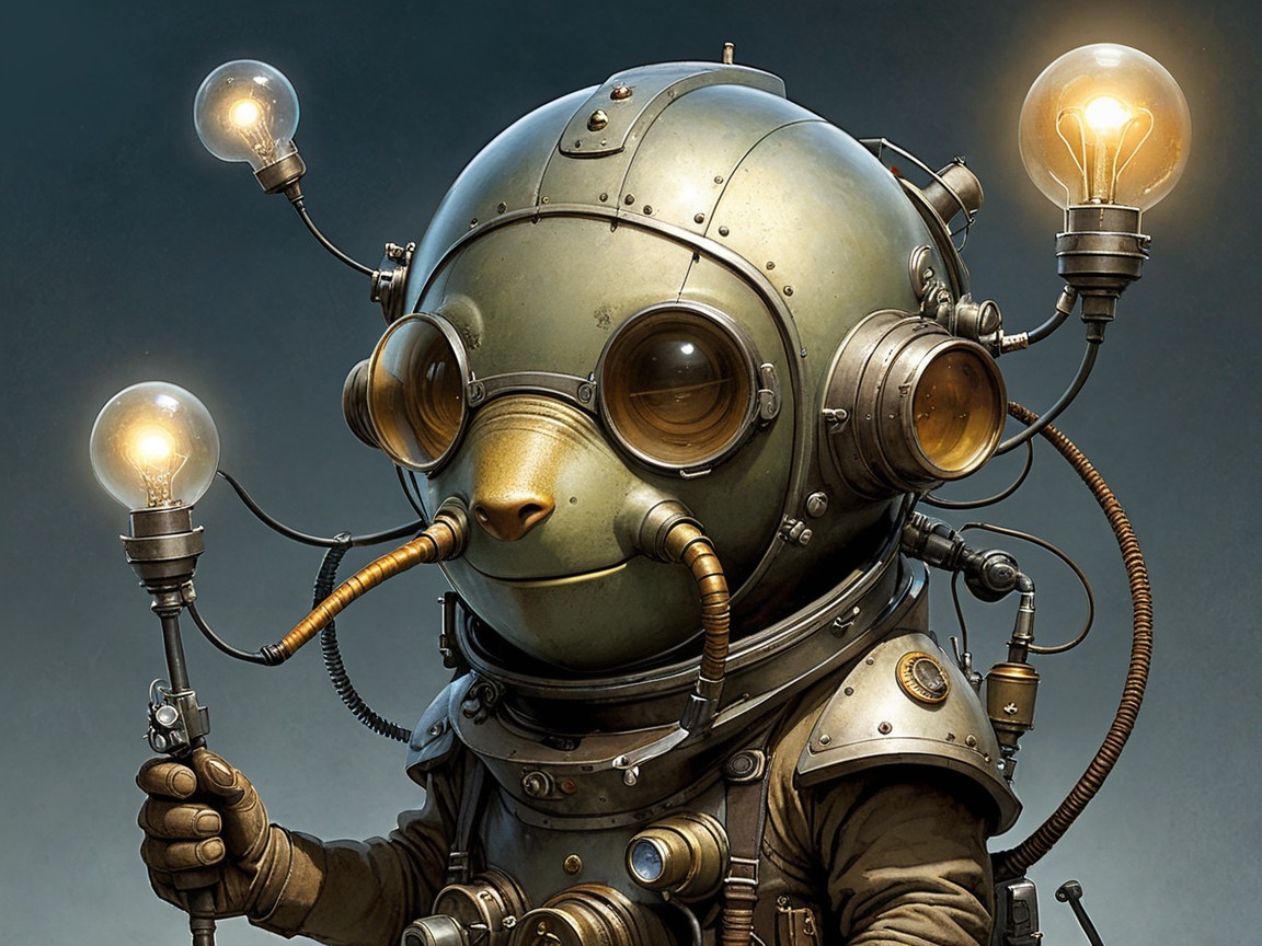 Whimsical Bear in Vintage Deep-Sea Diver Suit Design