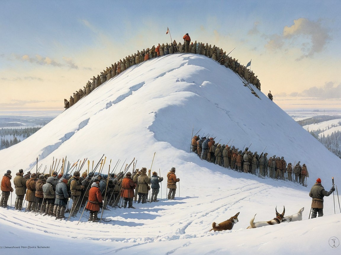 Soldiers in Winter Attire on Snowy Hilltop Scene