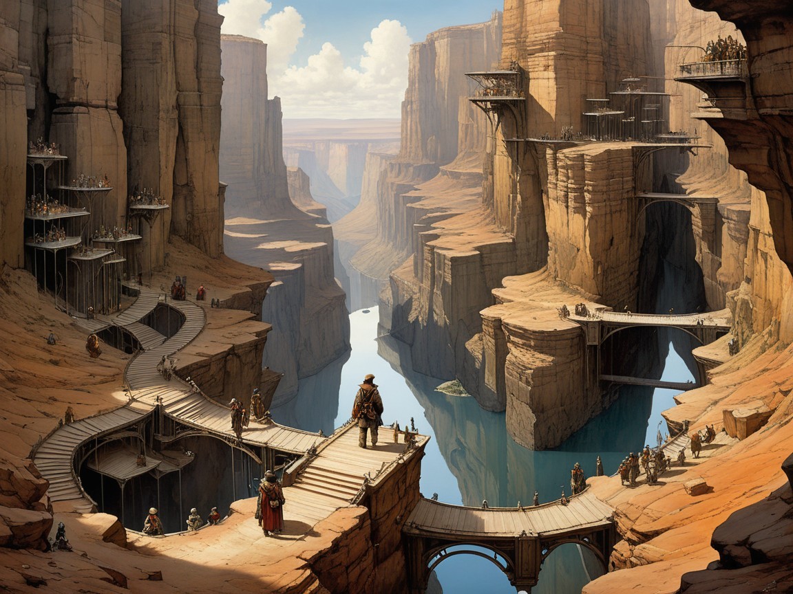 Canyon Landscape with Cliffs and Winding River